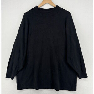 BIB SML SPORT Sweater Womens 2X Plus Mock Neck Jumper Long Sleeve Black Vtg